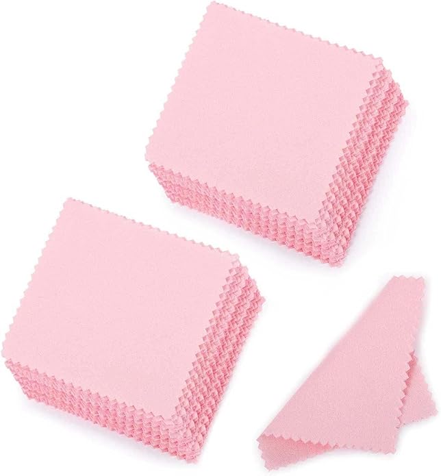 SEVENWELL 50pcs Jewelry Cleaning Cloth Pink Polishing Cloth for Sterling Silver Gold Platinum Small Polish Cloth 8x8cm