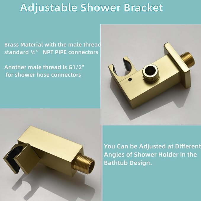 HONGTONGSOWER Bathroom Rainfall Shower System Wall Mount 8 Inch Shower Head With Handled Spray 6 Pcs jets Temperature Display Shower Faucet Set (Brushed Gold)