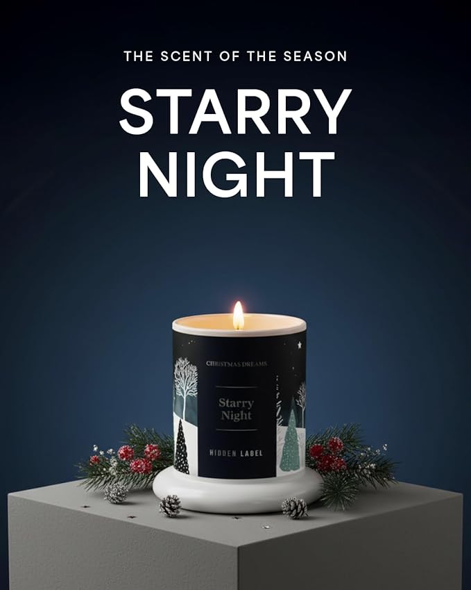 Christmas Candles, Starry Night Scented Candle, 10oz Natural Soy Wax in Clear Bell Jar, 60H Long-Lasting,Clean Burn,Non Toxic,Aromatherapy Candles for Home, Gifts for Women, Family, Holiday