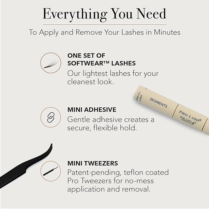 Pro Lash SoftWear Mini Lash Clusters Kit - Seamless, Lightweight Lashes - 7-Day Cluster Eyelash Extensions - False Eyelashes Plus Adhesive and Tweezers - Volume Luxe XL No. 12 Black