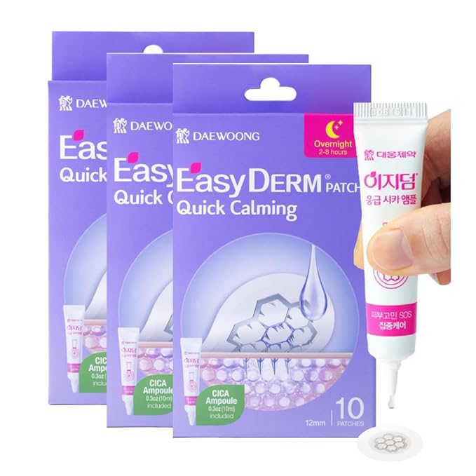 EasyDerm Quick Calming Magnesium Patches – 30 Patches Bulk Pack, Individually Wrapped Acne Care, Includes Tweezers & Ampoule, Korean Skincare, Made by Daewoong Pharmaceutical