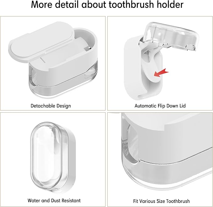 BALUCA 3 PCS Travel Toothbrush Head Covers Caps, Tooth Brush Protector Case Wall Mounted Hanging Rack Organizer for Travel, Camping, Bathroom, School, Business (White)