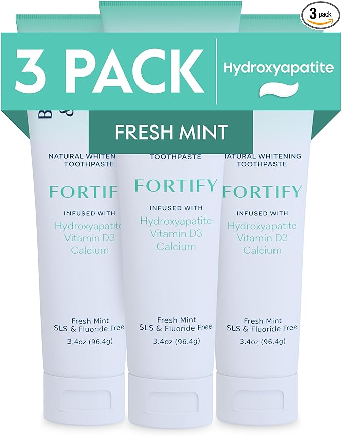 Better & Better Fortify Hydroxyapatite Toothpaste | Infused w/VIT. D & Calcium | Fluoride & SLS Free for Sensitive Brushers | Natural & Vegan Whitening Toothpaste | Fresh Mint Flavor | 3.4oz, 3 Pack