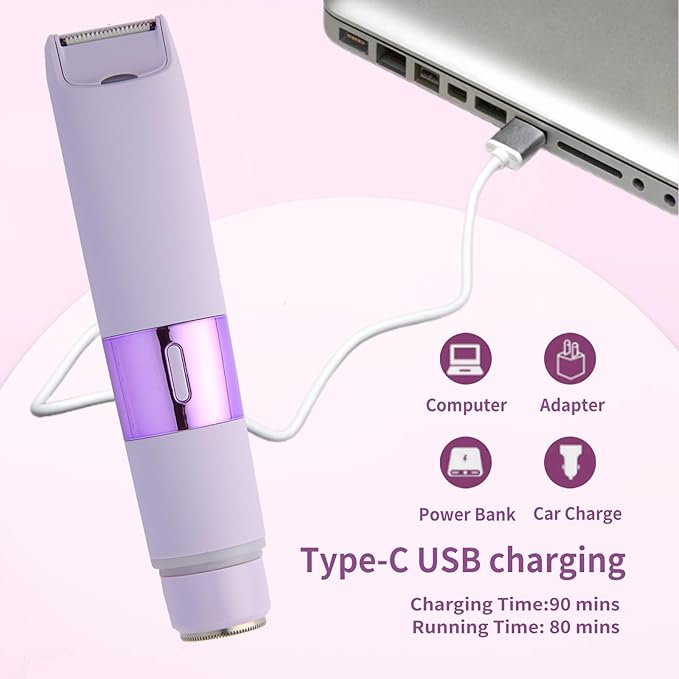 Bikini Trimmer for Women, 2-in-1 Electric Razor for Womens, Rechargeable Electric Shaver for Legs Arms Pubic Body Hair Trimmer