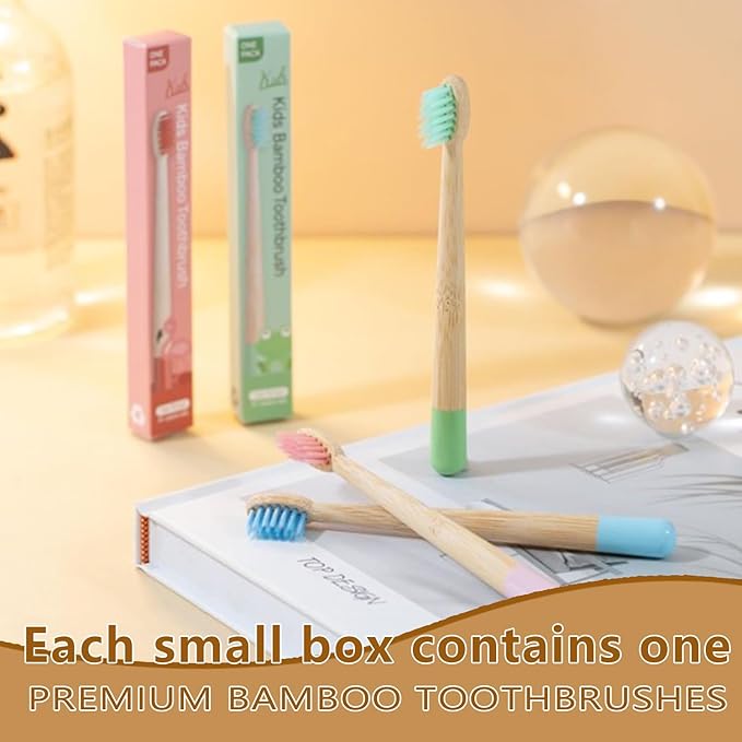 Kids Bamboo Toothbrushes Set, BPA Free Soft PBT Bristles, Natural Eco Friendly Wooden Tooth Brush for Children Toddler, Biodegradable Individual Wrap Travel Toothbrush 6 Pack