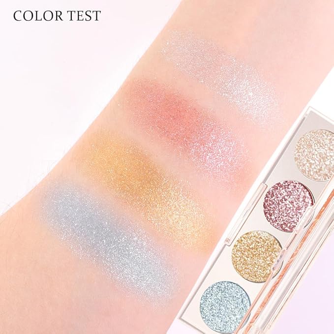 Shiny Shimmer Highlight Eyeshadow Palette, Cream Sparkling Glitter Metallic Powder Quad, Day to Night Champange Gold Silver Brown White Smoky sombras de ojos, Party Cosmetics (Weaver -Shimmer-02#)