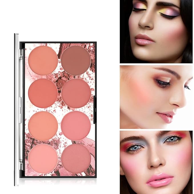 8 Color Blush Palette, Matte and Shimmer Powder, Skin Tone