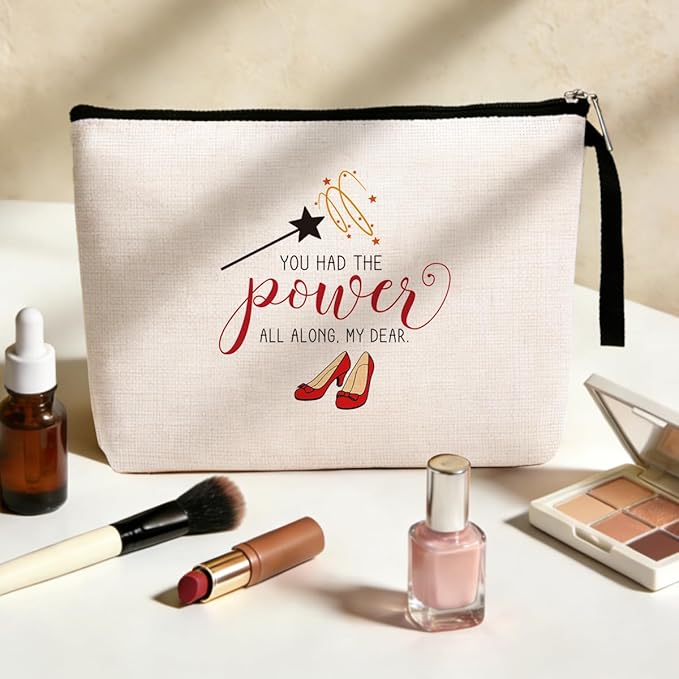 Jztco Inspirational Gifts for Women Her Wi-zard of OZ Gifts Ruby Fans Gift The Power Bag Encouragement Birthday Gifts for Women Her Girls Friend Sister You Had The Power All Along My Dear Makeup Bag