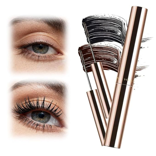 Waterproof Mascara Black, Upgrade 3D Quick Drying Curling Iron Wand Mascara, 2026 New Lengthening Tubing Mascara No Clumping, Curling Luxe Mascaras for Valentine's Day Gifts (Black+Brown)