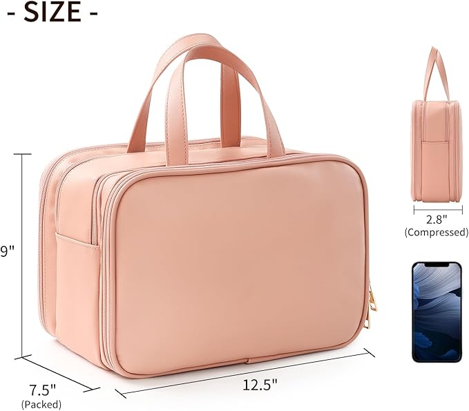Large Travel Makeup Bag for Women with Luggage Sleeve and Reinforced Dual Handles, Featuring 10 Independent Elastic Brush Slots and 25 Pockets, Large Capacity Waterproof Cosmetic & Toiletry Organizer