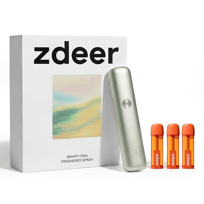 ZDEER Electric Oral Spray – Probiotic Breath Spray, Alcohol-Free Mouth Spray for Fresh Breath, Rechargeable, Travel Size, 3 Flavor Cartridges Included, Green