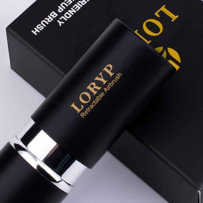 LORYP Retractable Makeup Brush Matte Black Kabuki Foundation Brush for liquid Cream and Powder Makeup 2 Pack Travel Makeup Brush Set