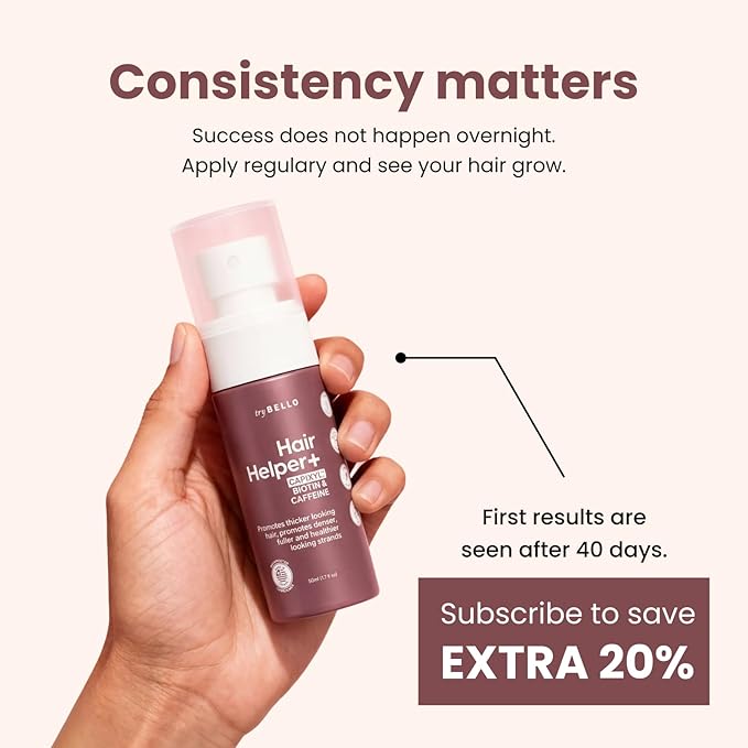 Trybello Hair Helper + Spray | Hair Growth Serum, powered by Capixyl | With Biotin, Castor Oil, Caffeine, Rice Water & Peptide Complex | Natural Treatment for Thicker, Fuller Strands | Vegan Formula