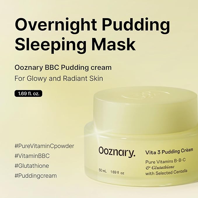OOZNARY Vita 3 Pudding Cream with Vitamin C, Niacinamide, and Glutathione for Radiant Glow & Extra Hydration | Korean Moisturizer | 1.69 fl.oz 50ml