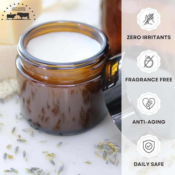 Untamed Organics Handmade Tallow & Honey Skin Balm | 100% Grass-Fed Grass-Finished Tallow + Raw Wild Honey | All Purpose Whole Body & Face Moisturizer For Sensitive Skin, 2 fl. oz. (Unscented)