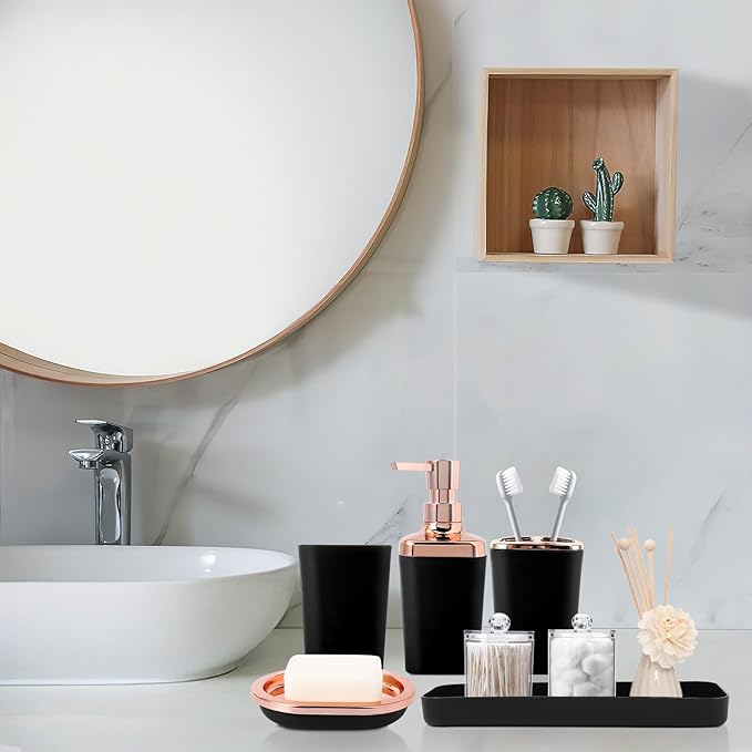 XLHOMO Bathroom Accessory Set – Bathroom Sets with Shower Curtain, Black Ombre Waterproof Shower Curtain with Stainless Steel Hooks, Bathroom Accessories Set with Shower Curtain Set for Home Decor