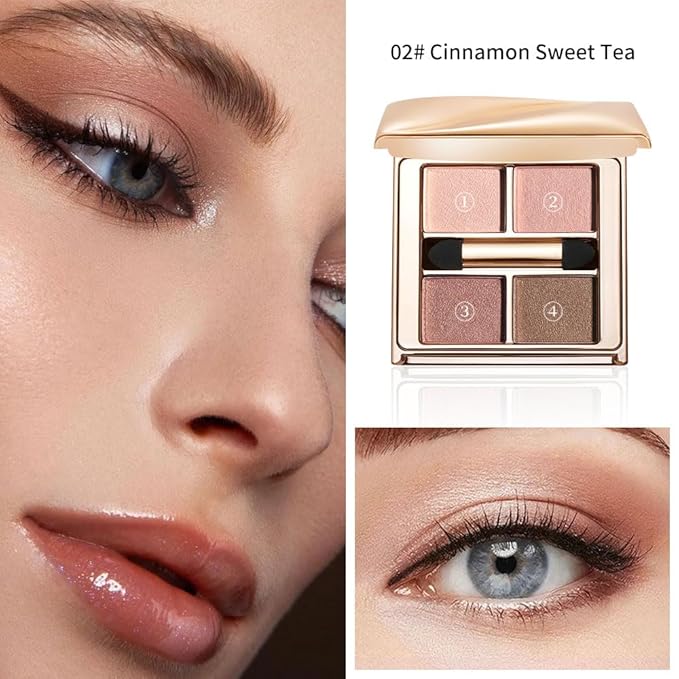 Nude Rose Shimmer Eyeshadow Palette,4 Soft Pearl Shades — Champagne, Nude Rose, Rosy Taupe & Mocha Brown, High Pigment Long-Lasting Satin Eye Makeup for Natural Everyday Glow,Paleta de Sombras de Ojos