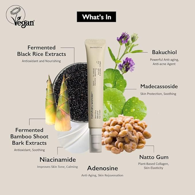 HARUHARU wonder Black Rice Bakuchiol Eye Cream, Smooths Fine Lines & Crow’s Feet, Reduces Puffiness & Dark Circles, Lightweight Day and Night Care, Holiday Stocking Stuffer, 1.34 fl. oz (Duo Set)