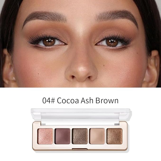 5 Colors Neutral Nude Matte & Shimmer Eyeshadow Palette, Neutral-Warm Rose Brown Beige Bronze Mattes Glitter Eye Shadow Contour Makeup Palette for Mature Women, Blue Green Eyes, Daily Natural Makeup