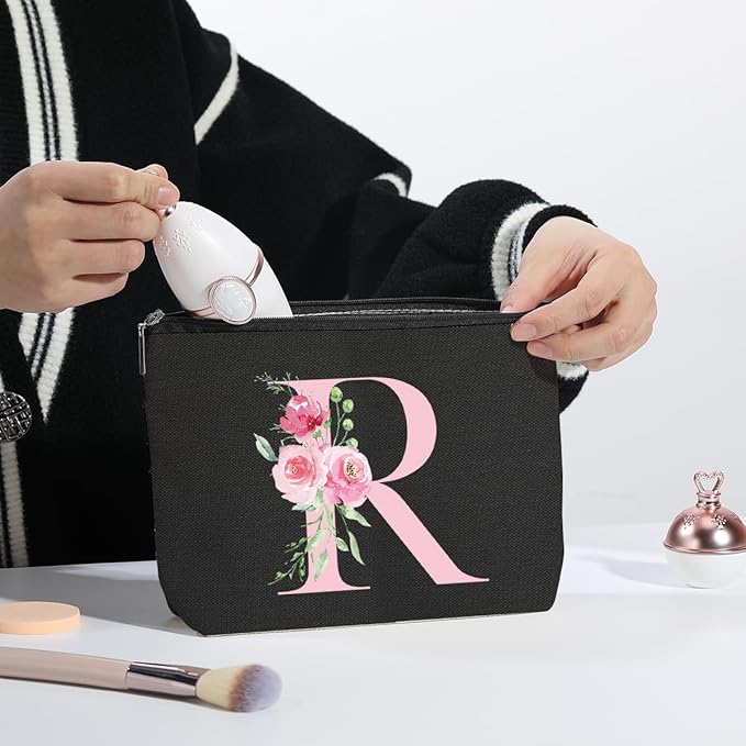 kdxpbpz A-Z Personalized Cosmetic Bag Monogrammed Makeup Bags Bridesmaid Gifts Custom Toiletry Pouch Gifts for Women Mom Best Friend Sister Bride Bridesmaid (R)