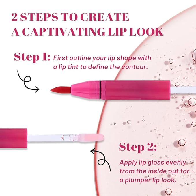 evpct Maple Red Matte Liquid Lipstick Marker Pen Lip Liner Set with Glitter Lip Oil, 2 in 1 Lipgloss Lipstick Long Lasting Waterproof for Women, Longwear Lips Stain 24hr Original Smudge Proof labial