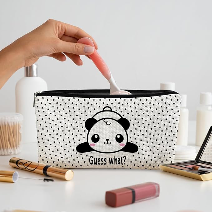 BARPERY Panda Gifts Dots Makeup Bag,Gifts for Panda Lover Wonmen Girls,Cute Baby Panda Guess What It's Pug Butt Cosmetic Bag,Makeup Case for Teen Girls Daughter,Panda Accessories,Canvas Zipper Pouch