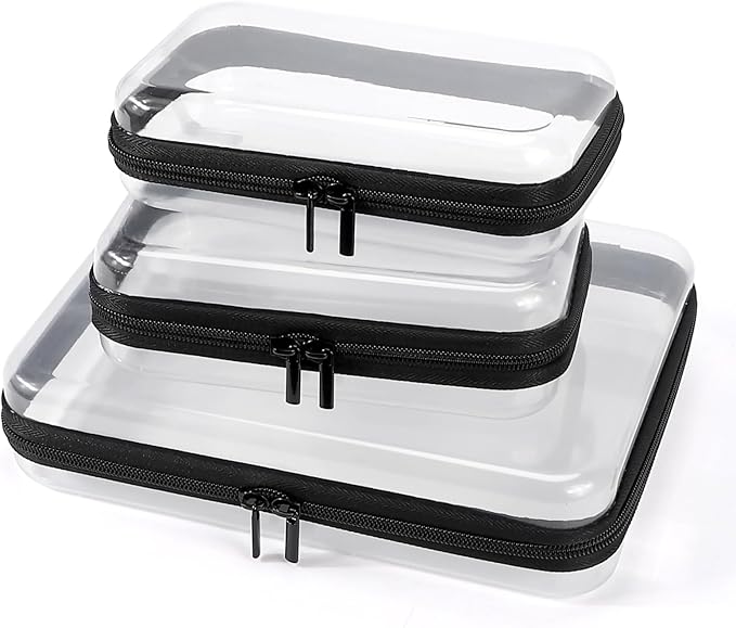 YOPCDJ 3 Pack Clear Hard Shell Zipper Case, Clear Zipper Pouches Waterproof Makeup Organizer & Travel Toiletry Bag, Plastic Pouch for Travel Office Storage, 3 Pack, MSS