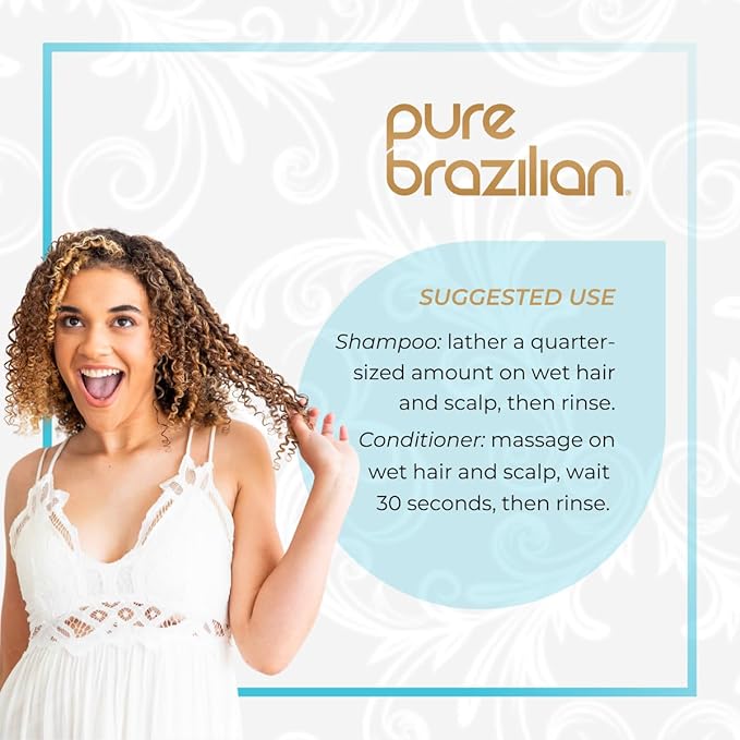 Pure Brazilian Anti-Frizz Daily Shampoo & Conditioner, Salt-Free & Color Safe, Enriched with Keratin, Argan Oil & Acai, 1 Liter (33.8 Fl Oz)