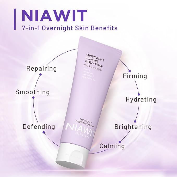 NIAWIT Overnight Toning Body Whip – For Loose Crepey Skin on Arms, Thighs & Belly | Firming, Moisturizing & Anti-Wrinkle Night Cream to Improve Tone While You Sleep, 4.23 fl.oz