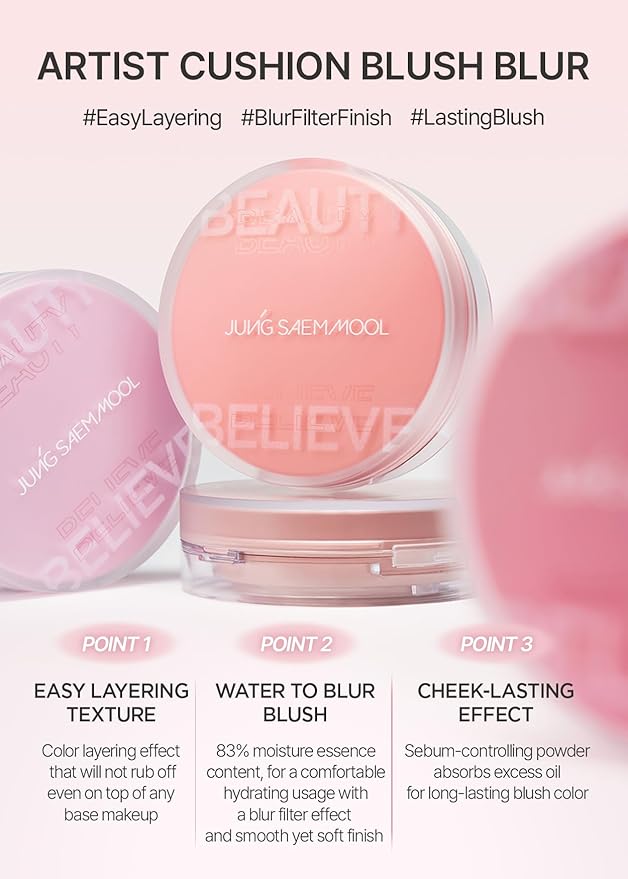 JUNG SAEM MOOL Artist Cushion Blush Blur | Matte & Soft Finish, Korean Liquid Blush for cheeks, Easy to Blend with Puff (Nutty Rose)