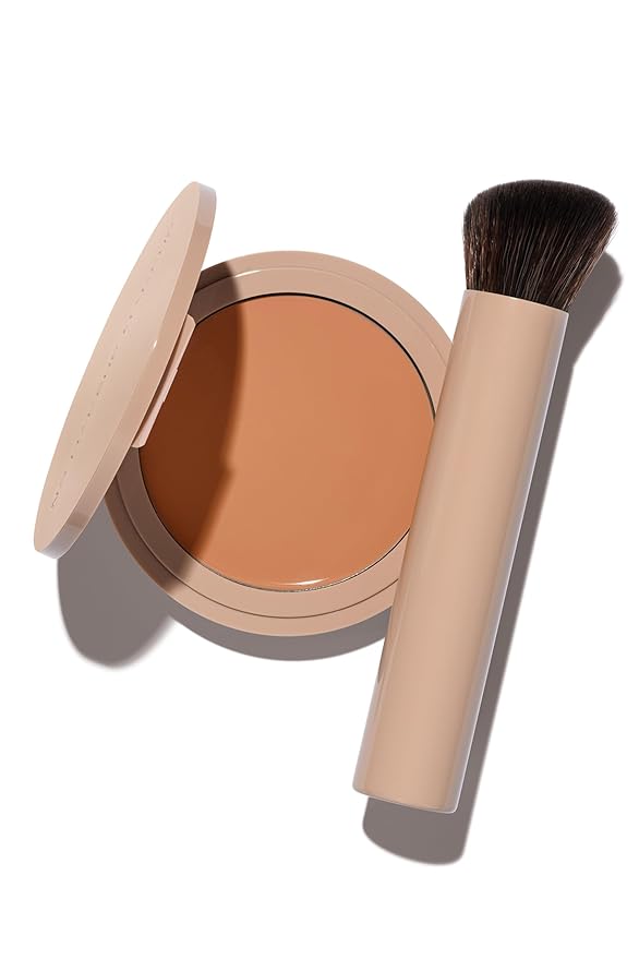 No Makeup Makeup Foundation + Brush Duo, Cream-Balm Formula Conceals, Corrects and Camouflages with Skin-Tone Adaptive Flexshade Technology, Buildable, Long-Lasting, Cruelty-Free, Vegan, Medium