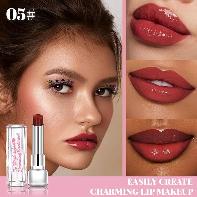 HHLTOH Plumper Moisturizing Butter Lipstick for Women, Natural Tinted Lip Balm Shine Nourishing Hydrating Lip Gloss Stain for Dry Lips, Lightweight Lip Liner Care Makeup, Vegan, 2Pc Rose Red & Plum