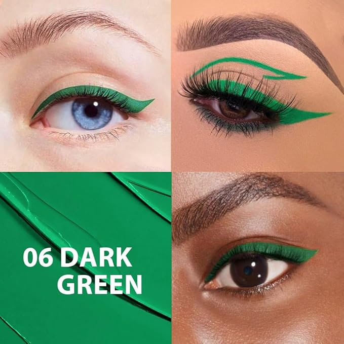 evpct 1Pcs Dark Green Waterproof Colored Eyeliner Liquid Eye Liner Set Long Lasiting Ultra-fine Speed Dry Colorful Liquid Eyeliner lapiz delineador de ojos contra el agua blanco para ojos de colores
