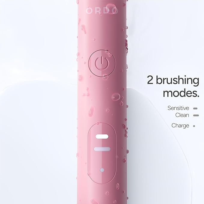 ORDO Lite Sonic Toothbrush, Electric Toothbrushes with 35,000 Pulses Per Min, Dual Modes, Over 5 Weeks Battery, Smart Timer, Waterproof, USB C, Petal
