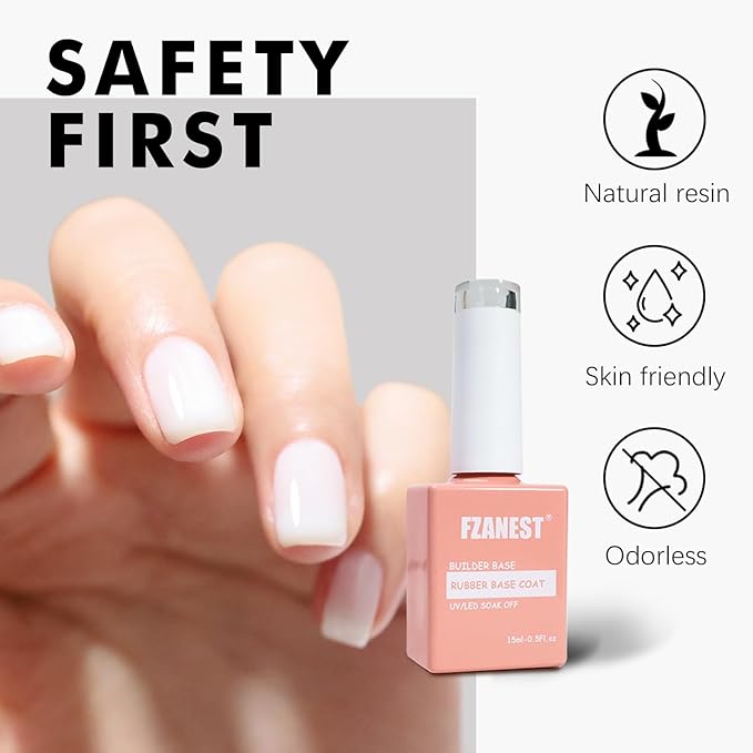 FZANEST Builder Gel for Nails, Milky White Gel Polish Rubber Base For Nails Strengthener Extension Apex Building Repair UV LED Color Base Nail Polish in Bottle
