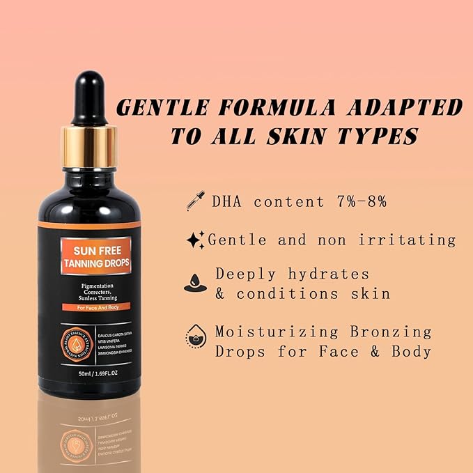 Natural Organic Self-Tanning Drops for Face -7- Carrot Seed Oil, Jojoba & DHA Bronzing Drops | Hydrating, Vegan Tanning Serum with Beetroot & Turmeric | Gentle Face Tanner for Sunless Glow