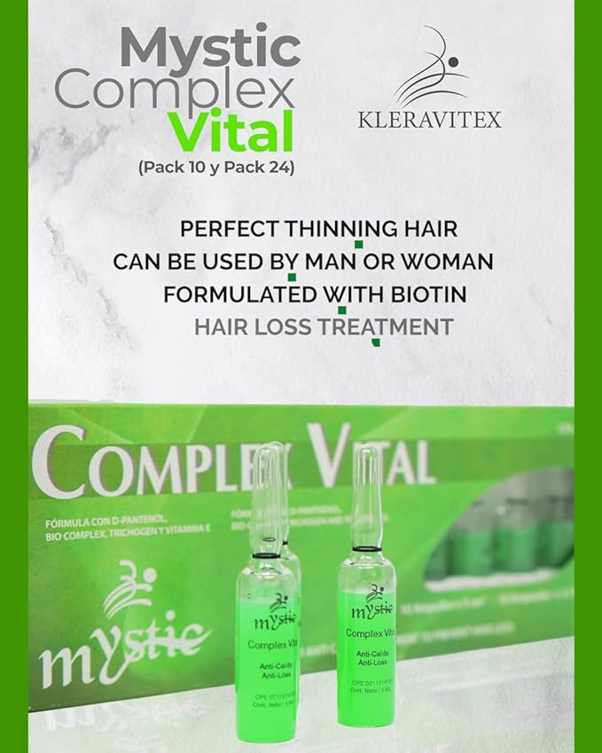 Mystic Complex Vital Ampoules For Hair Loss and Thinning - Regrowth Treatment With Biotin Bio-Complex and Tocopherol (Pk.24)