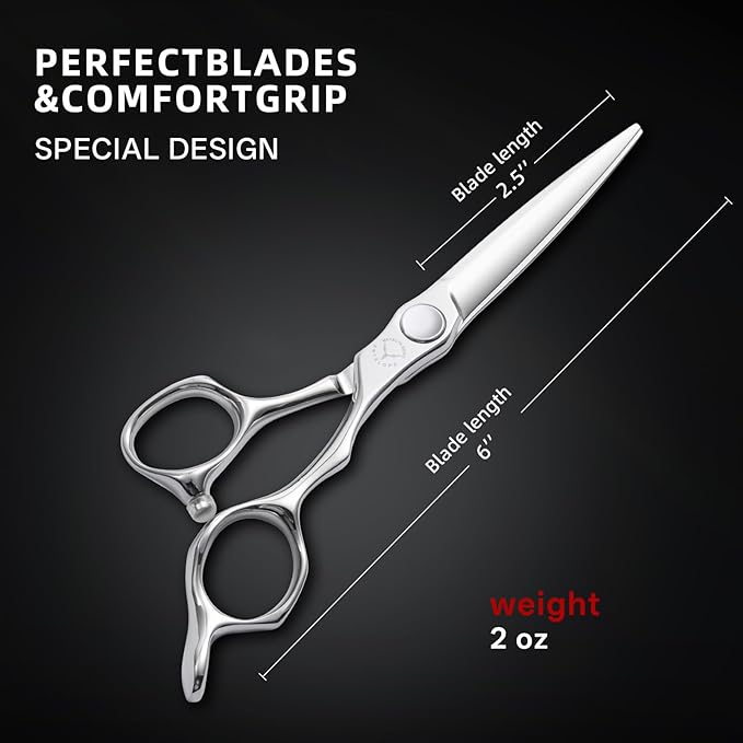 Professional Hair Cutting Scissors 6 Inch – 440C Stainless Steel Barber Shears with Convex Edge, Lightweight Ergonomic Haircut Scissors for Stylists, Apprentices & Home Use