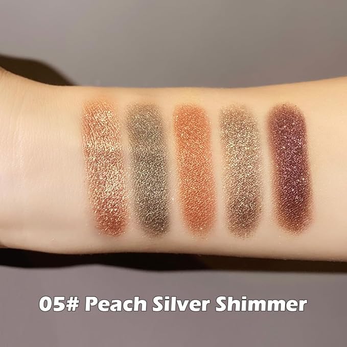 Shimmer Glitter Eyeshadow Palette 5 Colors Peach Champagne Silver and Taupe Brown Nude Eyeshadow High Pigment Long Lasting Blendable Neutral Glam Eye Makeup for Party or Daily Look, 5#