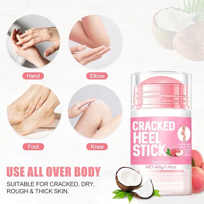 2Pcs Peach Scented Anti-Cracking Foot Cream Set,Natural Hydrating Heel Stick Balm,Deeply Moisturize & Soften,Repair Dry Cracked Skin,Smoothens Dry Cracked Feet
