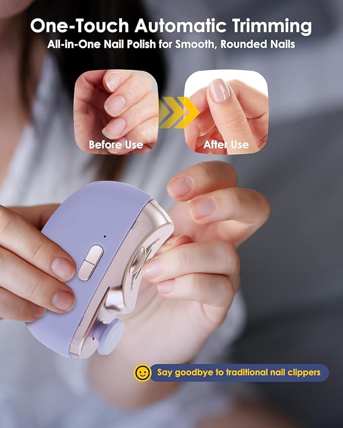 Electric Nail Clipper Upgraded 3 in 1 Automatic - with Polishing, Dust Storage & LED Light, Nail File Toenail Trimmer, Gifts for Women Men Mom Her Him Kids Adults Senior Baby Teacher Students