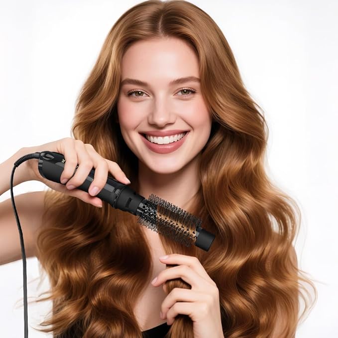 Hot Air Brush for All Hair Types – Ionic Blow Dryer & Styler with Simple 2 Heat/2 Speed Controls, Ceramic Titanium Anti-Frizz Barrel, 1000W Fast Volumizing & Smoothing