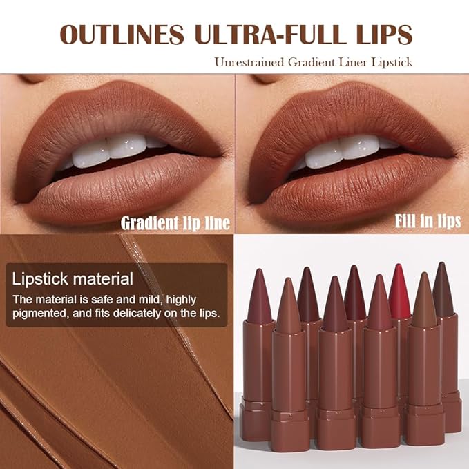 JUAAZIN Vivid Auburn Gradient Matte Lip Liner Pencil Crayon for Women - Waterproof Smudge-Proof Kissproof Long-Wear Lip Pencil, Flawless Contour Ombre Effect Lip Crayon,Creamy Pigmented Lip Liner 07#