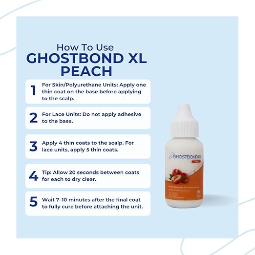 GHOSTBOND XL Hair Replacement Adhesive - 1.3oz - Invisible Bonding Wig Glue: Extra Moisture Control - Water & Oil-Resistant, Light Hold for Poly and Lace Hairpiece, Wig, Toupee Systems, (Peach)