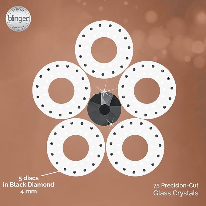 blinger® Shimmer Crystal Refill Pack – as seen on Shark Tank | 5 Discs – 75 Precision-Cut Glass Crystals | Hair-Safe Accessories | Styling Tool Not Included| Black Diamond 4 mm