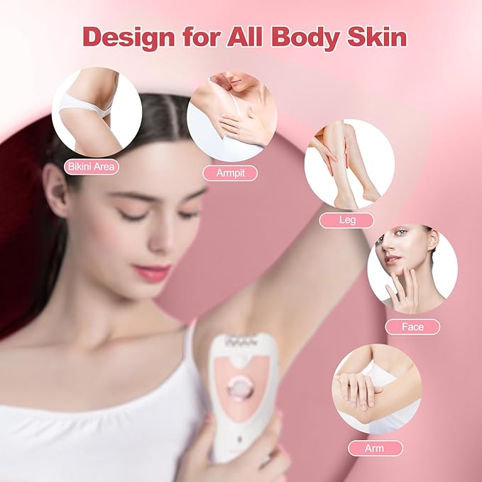 Smooth Glide Epilator for Women, 2-in-1 Facial Epilator for Women with LED, Wet/Dry Hair Remover Device, Portable Electric Lady Shaver for Bikini, Face, Arm, Legs, Armpits