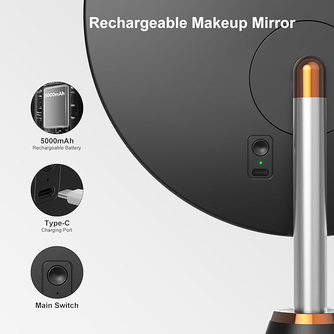 10.5" Professional Makeup Mirror with Lights, Rechargeable HD Vanity Mirror, CRI≥98 True-Sunlight, 3 Color Modes & Stepless Dimming, 5000mAh, Valentines Day Gifts for Her