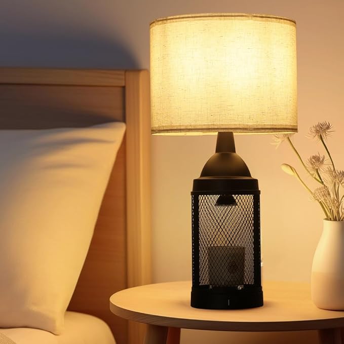 Candle Warmer Lamp for Bedroom,24H Cycle Timer, Dimmable, Dual Charging Port, Wax Melt Warmer with 2 Bulbs,Country Lamps for Bedroom Nightstand with USB&Type-C Ports, Gifts Christmas Birthday (2)