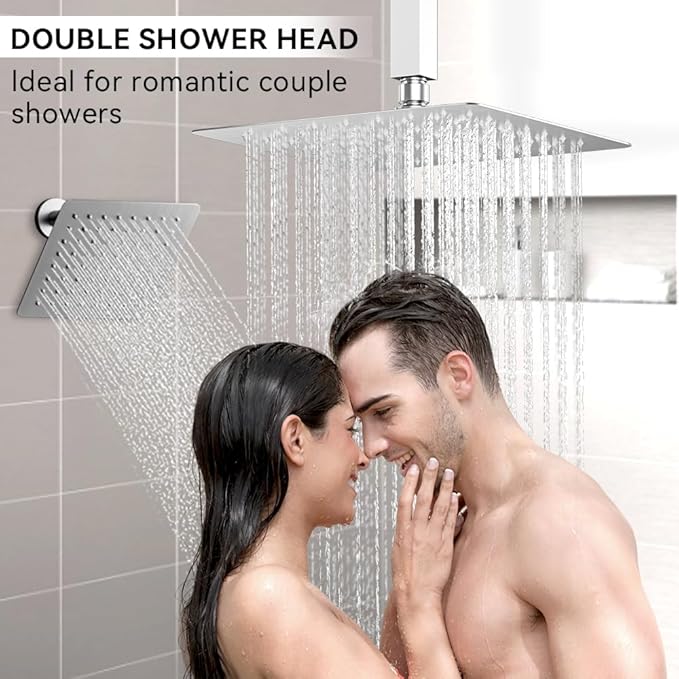 Shower Faucet Set Shower Systems, STARBATH 3 Way Shower Faucet with 2 in 1 Handheld, Ceiling Mount 12+6" Dual Rain Shower Head for Two People (6"+12" Rain Shower with Handheld, Chrome)