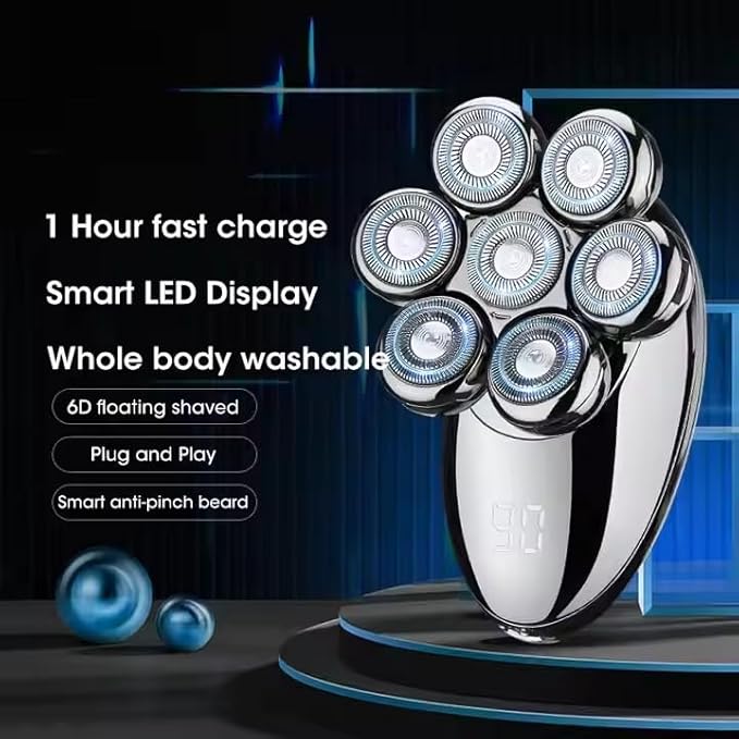 Head Shavers for Bald Men Electric Razor for Men 7D Floating Razor Rechargeable LED Display Head Shaver Face Body Ear Nose Trimmers Cordless Portable IPX7 Waterproof Wet Dry Shaving Grooming Kit